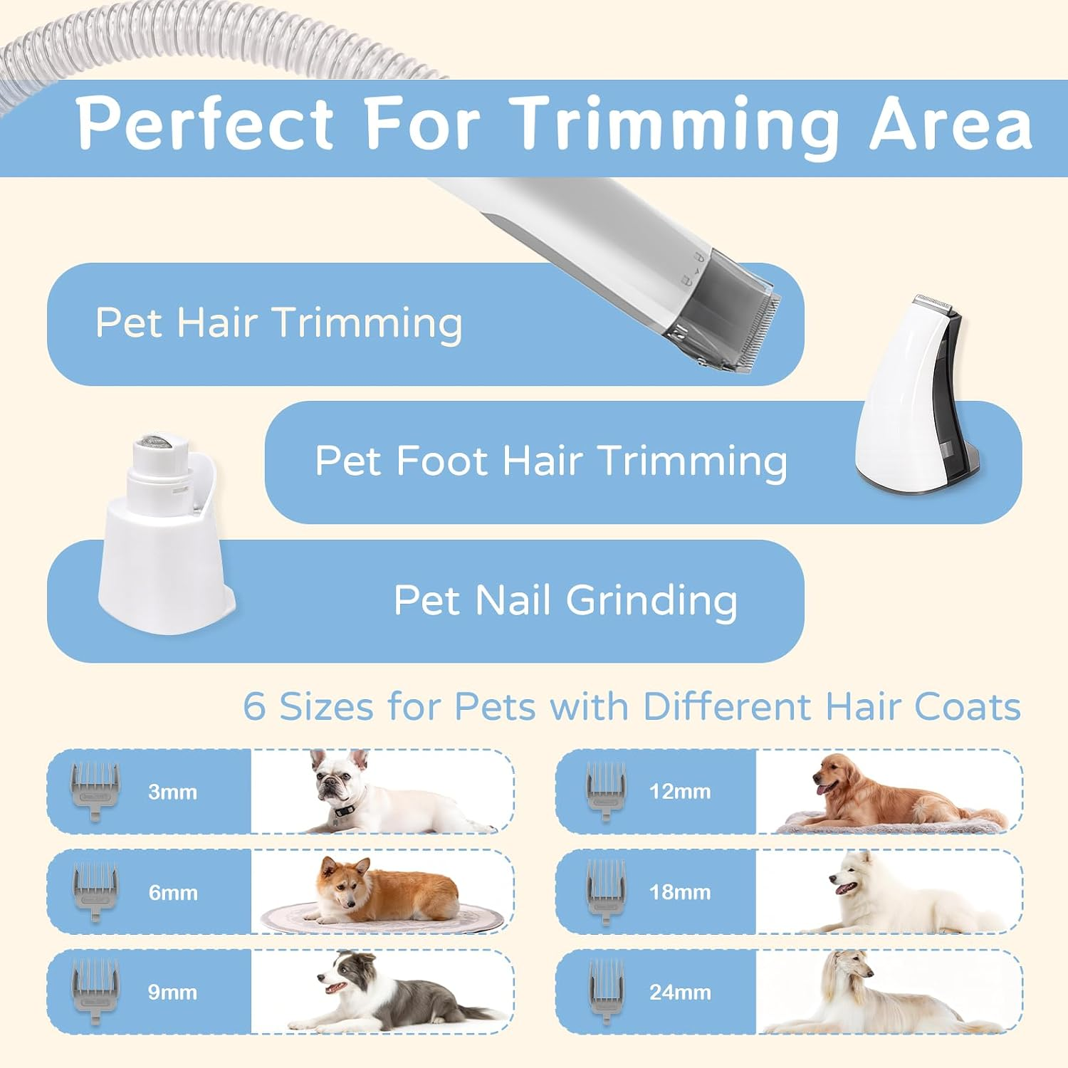 6-in-1 Pet Grooming Vacuum Kit with Clippers